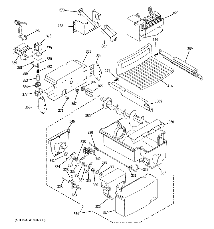 ICE MAKER & DISPENSER Diagram and Parts List for GCK21LENCFCC  General Electric Refrigerator