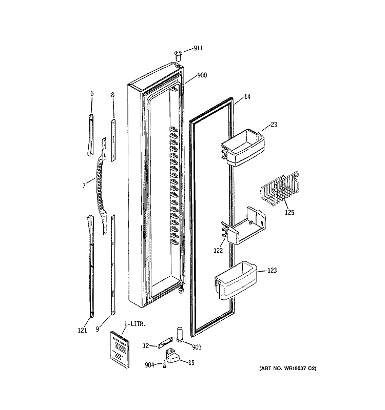 FREEZER DOOR Diagram and Parts List for GCK23LCNCFCC  General Electric Refrigerator