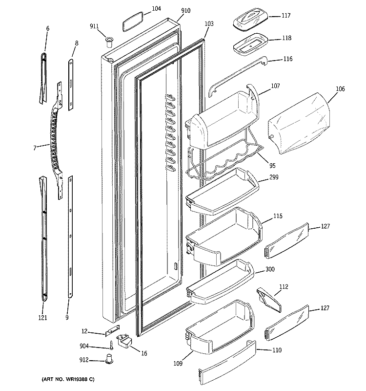 FRESH FOOD DOOR Diagram and Parts List for GCK23LCNCFCC  General Electric Refrigerator