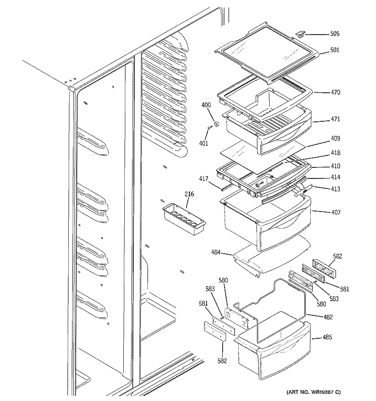 FRESH FOOD SHELVES Diagram and Parts List for GIG21IEMHFBB  General Electric Refrigerator