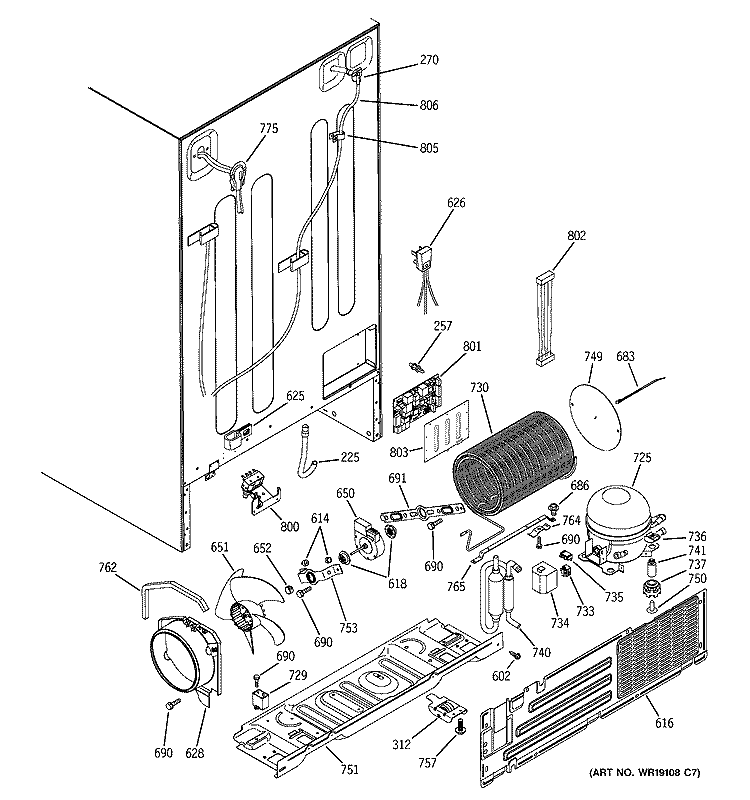SEALED SYSTEM & MOTHER BOARD Diagram and Parts List for GSC23LGPACC  General Electric Refrigerator