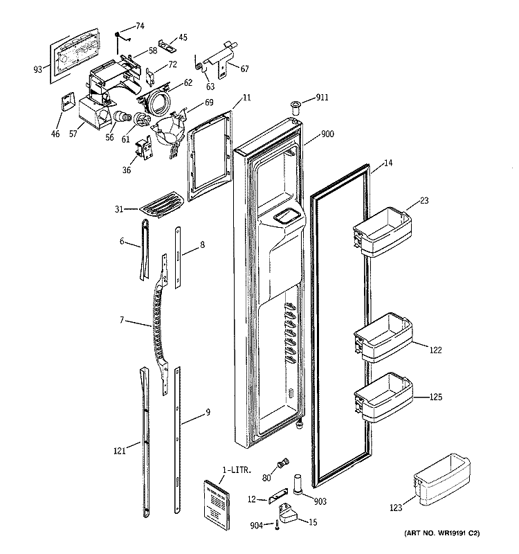 FREEZER DOOR Diagram and Parts List for PCG21MIMHFWW  General Electric Refrigerator