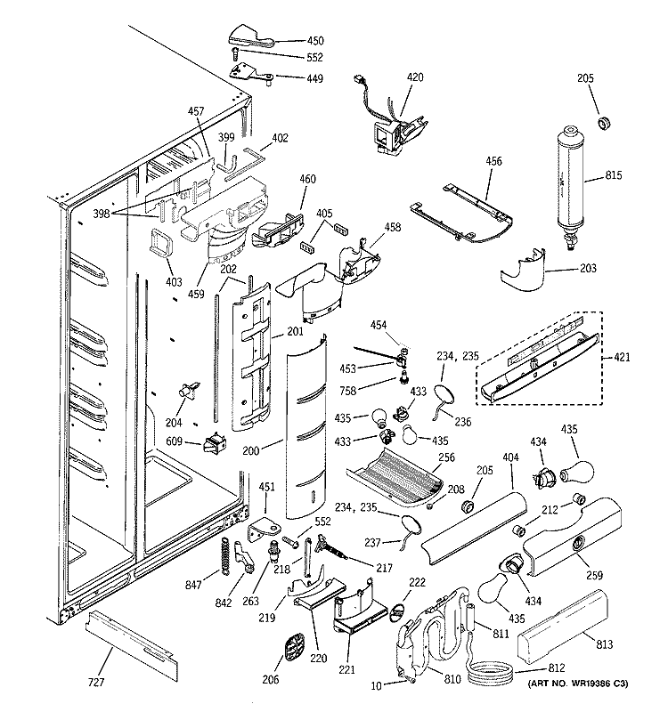 FRESH FOOD SECTION Diagram and Parts List for PCG23NJMHFWW  General Electric Refrigerator