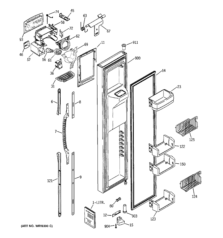 FREEZER DOOR Diagram and Parts List for PSG25NGMHFBB  General Electric Refrigerator