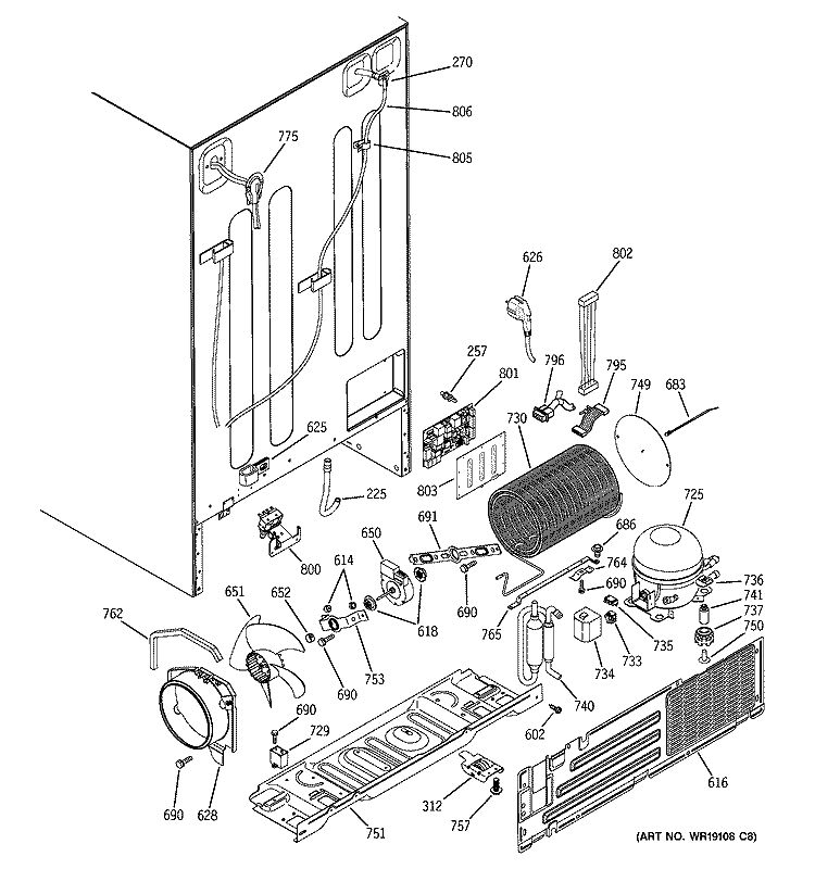 SEALED SYSTEM & MOTHER BOARD Diagram and Parts List for PSG25NGMHFBB  General Electric Refrigerator