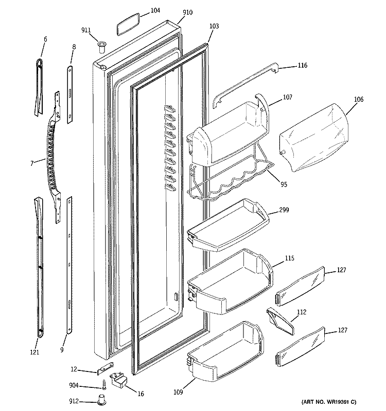 FRESH FOOD DOOR Diagram and Parts List for PSG25NGMHFBB  General Electric Refrigerator