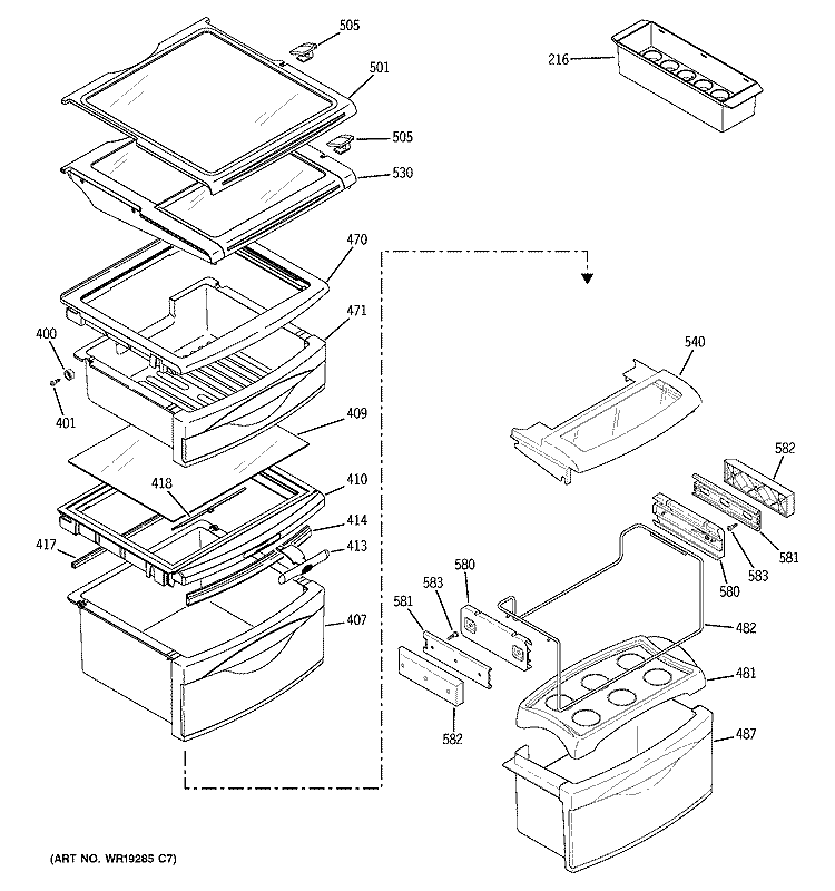 FRESH FOOD SHELVES Diagram and Parts List for PSG25NGMHFBB  General Electric Refrigerator