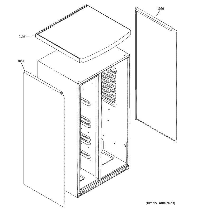 CLAD COMPONENTS Diagram and Parts List for PSW26SGPASS  General Electric Refrigerator