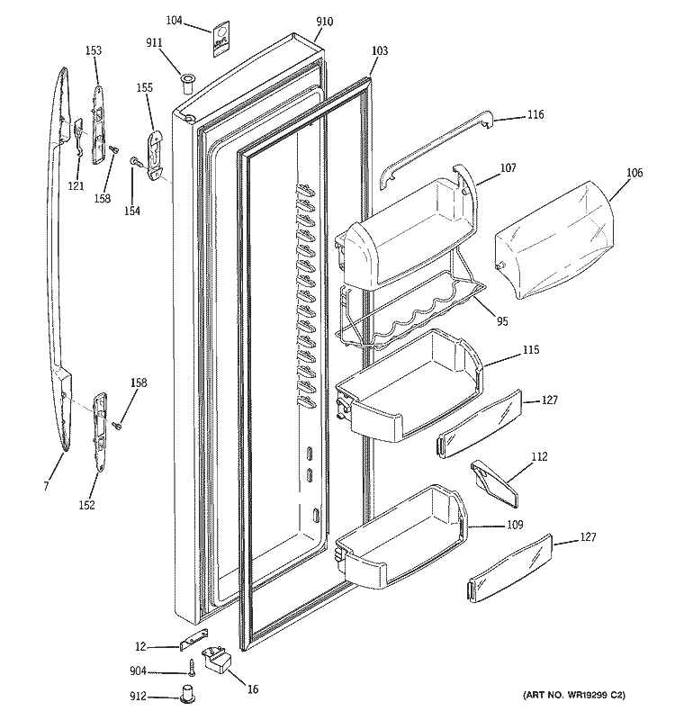 FRESH FOOD DOOR Diagram and Parts List for PSW26SGPASS  General Electric Refrigerator