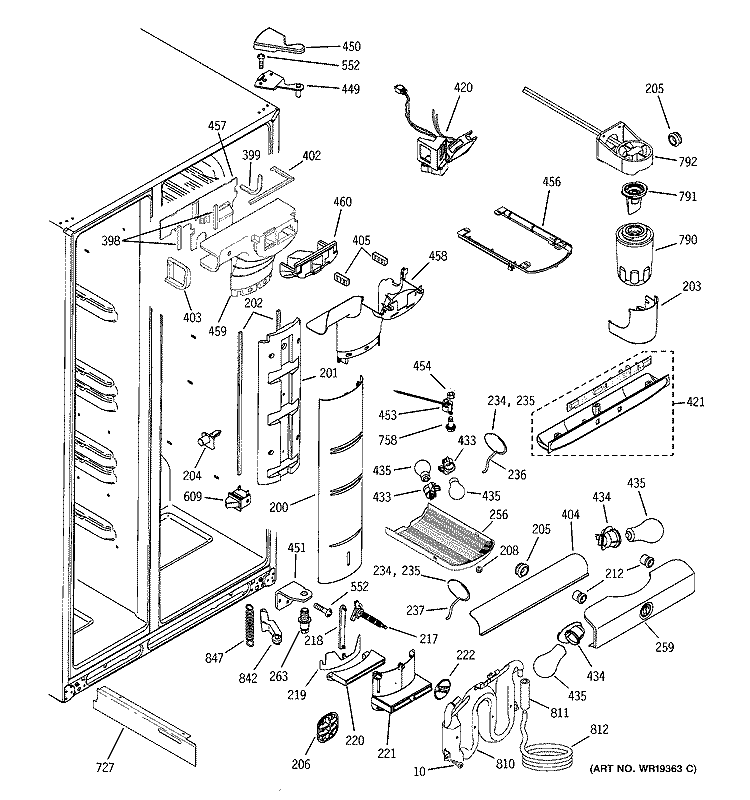 FRESH FOOD SECTION Diagram and Parts List for PSW26SGPASS  General Electric Refrigerator