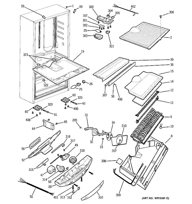 CABINET Diagram and Parts List for GBS18KBPBWW  General Electric Refrigerator