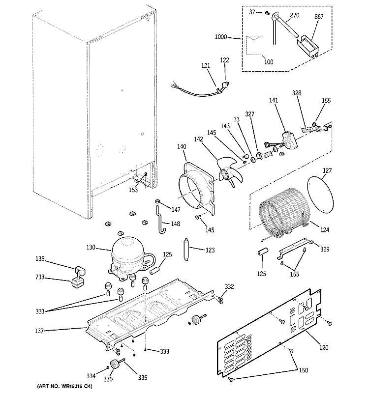 UNIT PARTS Diagram and Parts List for GBS18KBPBWW  General Electric Refrigerator
