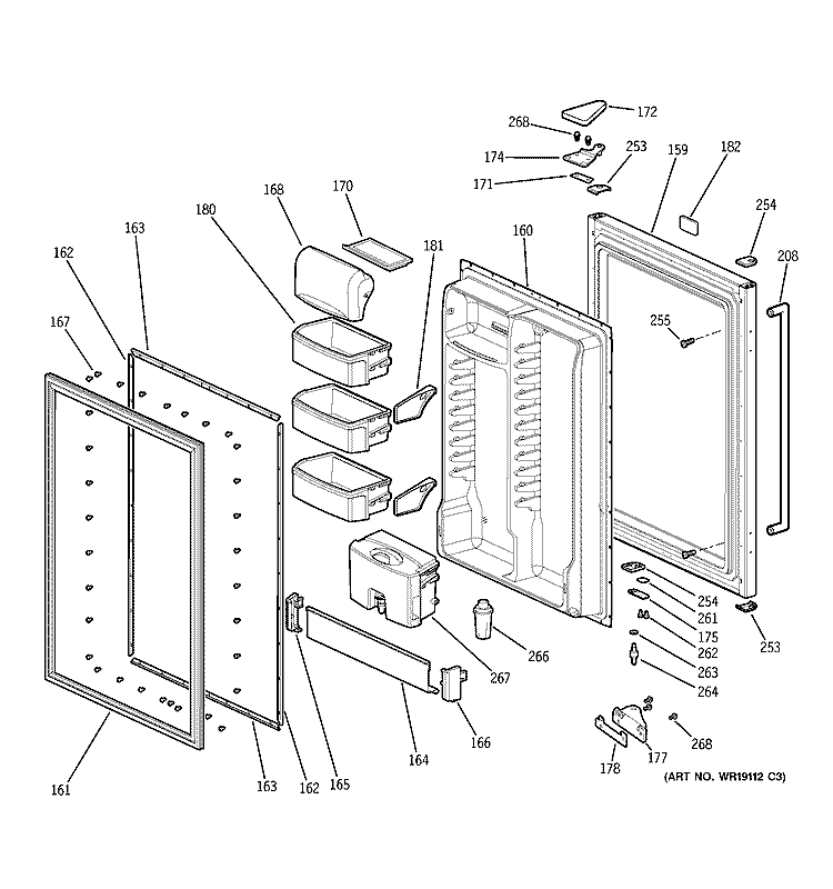 FRESH FOOD DOOR Diagram and Parts List for GDS18SBPBLSS  General Electric Refrigerator
