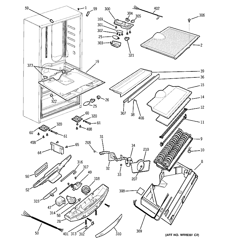CABINET Diagram and Parts List for GDS18SBPBLSS  General Electric Refrigerator