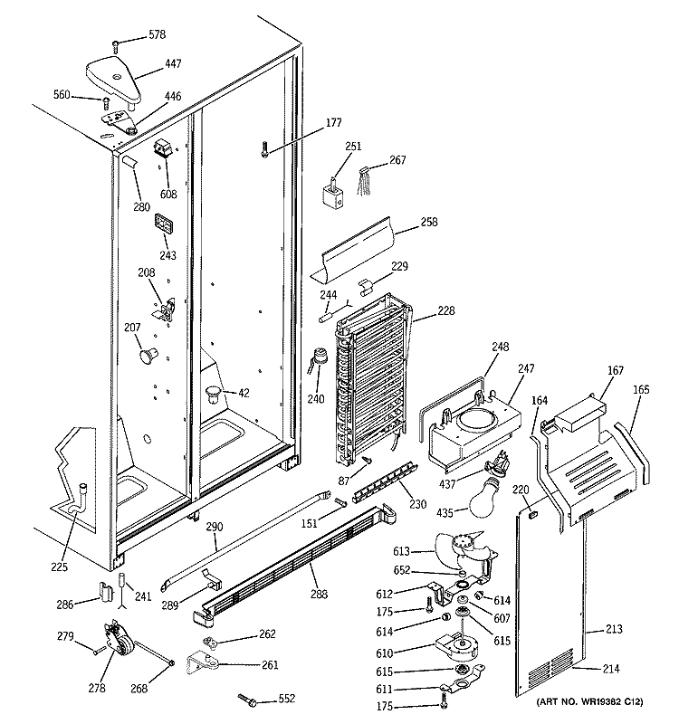 FREEZER SECTION Diagram and Parts List for GSS20DBPDWW  General Electric Refrigerator