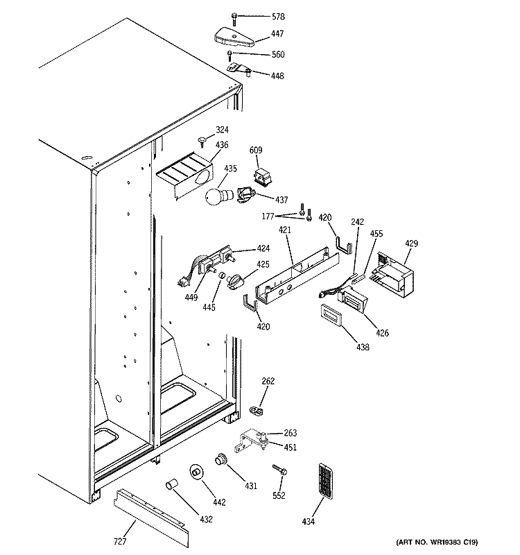 FRESH FOOD SECTION Diagram and Parts List for GSS20DBPDWW  General Electric Refrigerator