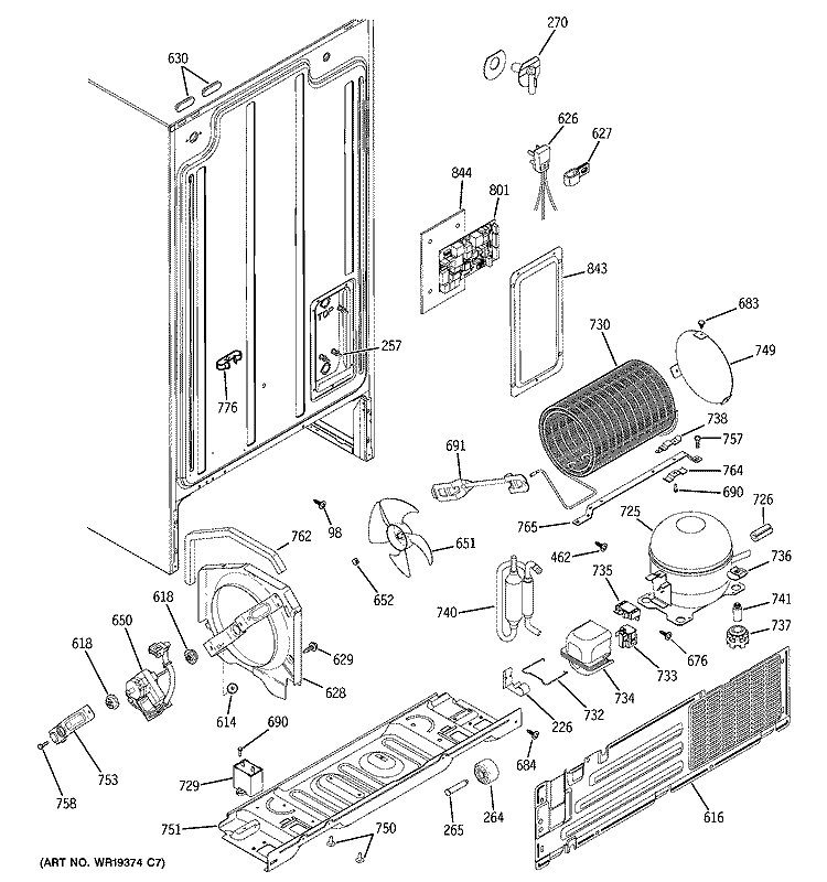 SEALED SYSTEM & MOTHER BOARD Diagram and Parts List for GSS20DBPDWW  General Electric Refrigerator