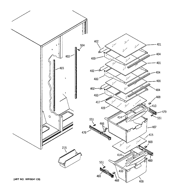 FRESH FOOD SHELVES Diagram and Parts List for GSS22IBPDCC  General Electric Refrigerator