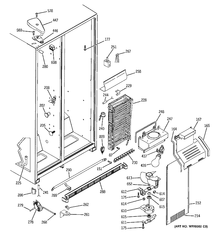 FREEZER SECTION Diagram and Parts List for GSS25JEPDWW  General Electric Refrigerator