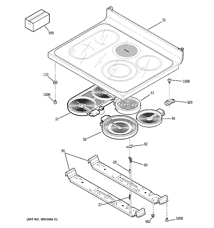 COOKTOP Diagram and Parts List for JBP95KF2CC  General Electric Range