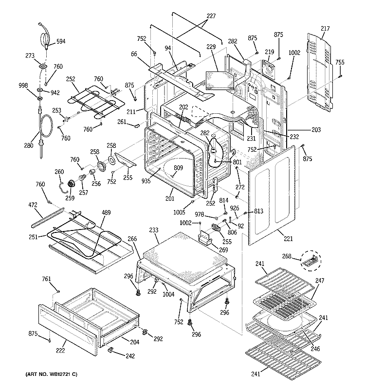 BODY PARTS Diagram and Parts List for JBP95KF2CC  General Electric Range