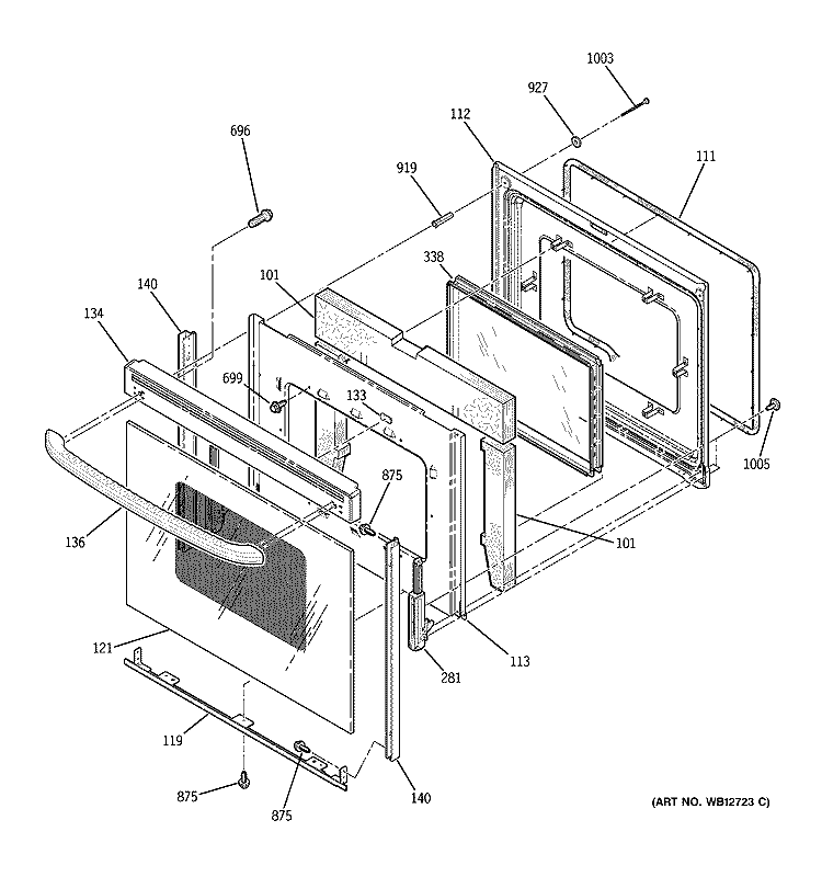 DOOR Diagram and Parts List for JBP95KF2CC  General Electric Range