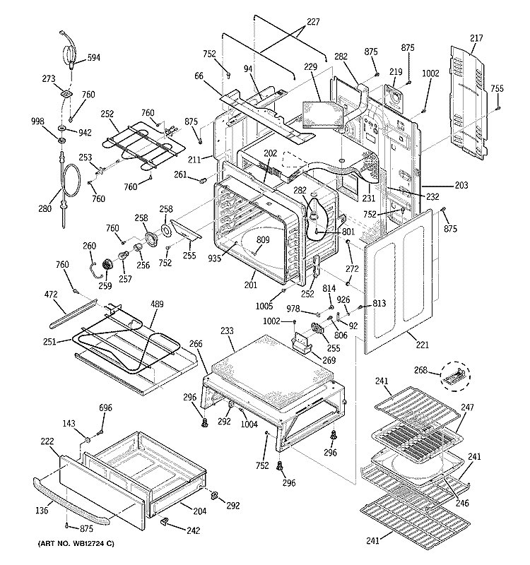 BODY PARTS Diagram and Parts List for JBP95SF2SS  General Electric Range