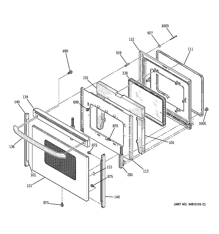 DOOR Diagram and Parts List for JBP95SF2SS  General Electric Range