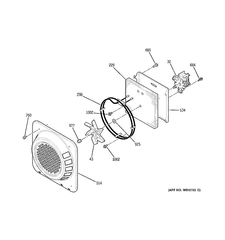 CONVECTION FAN Diagram and Parts List for JBP95SF2SS  General Electric Range