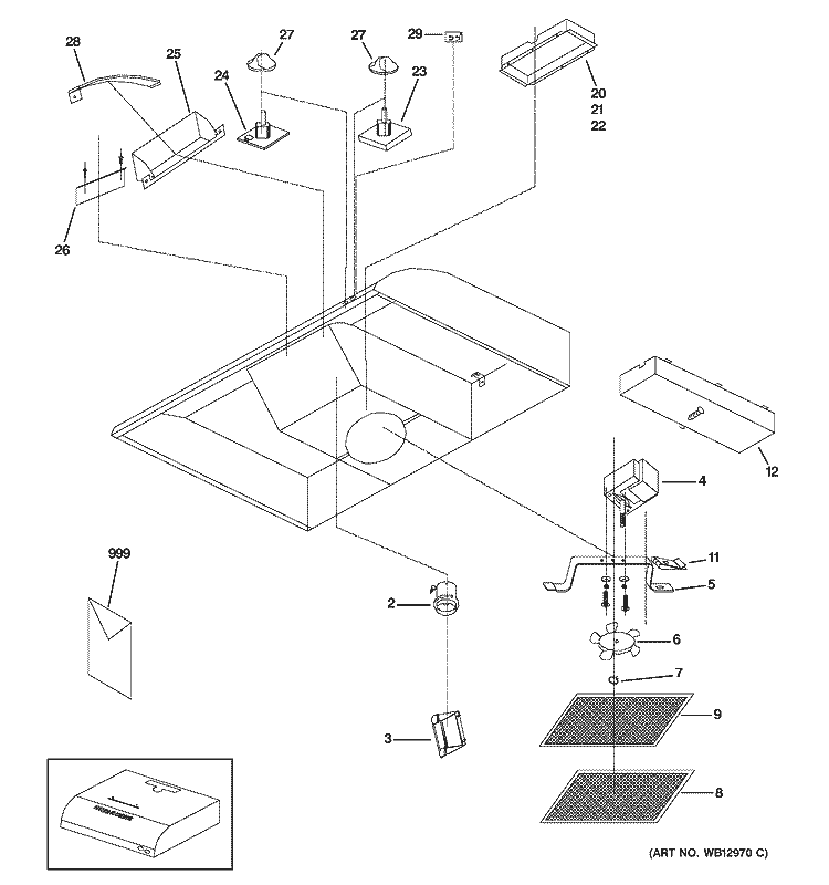 RANGE HOOD Diagram and Parts List for JV367H1CC  General Electric Range Hood