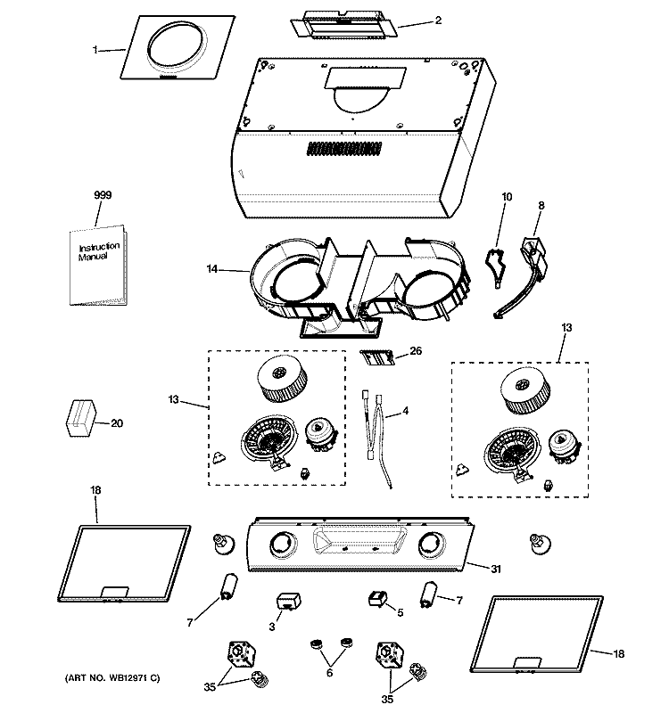 RANGE HOOD Diagram and Parts List for JV665H1CC  General Electric Range Hood