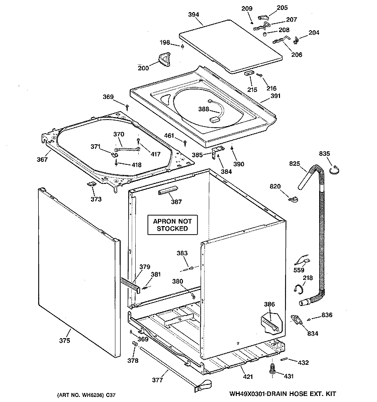CABINET, COVER & FRONT PANEL Diagram and Parts List for EWA4500D0WW  General Electric Washer