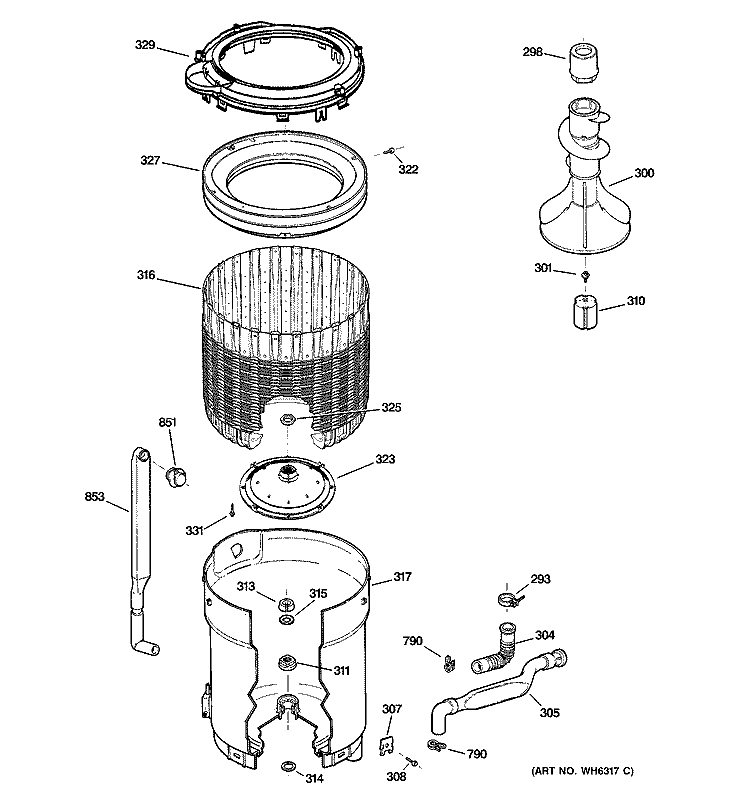 TUB, BASKET & AGITATOR Diagram and Parts List for EWA4500D0WW  General Electric Washer