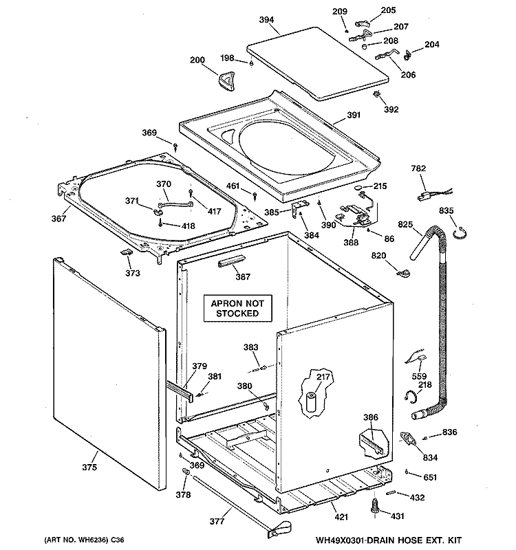 CABINET, COVER & FRONT PANEL Diagram and Parts List for WBSR3140D0WW  General Electric Washer