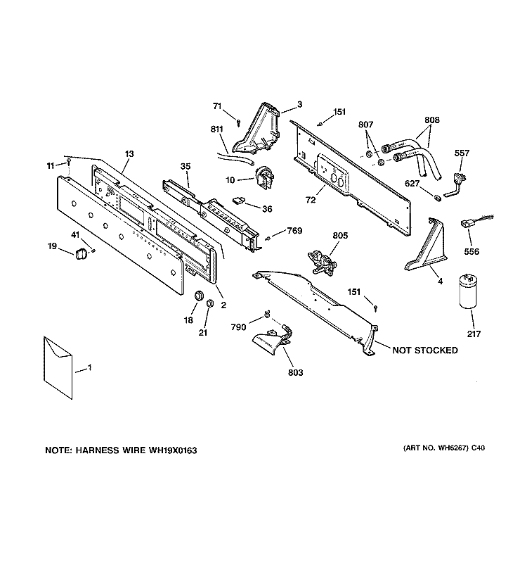 CONTROLS & BACKSPLASH Diagram and Parts List for WCRE6270D0CC  General Electric Washer