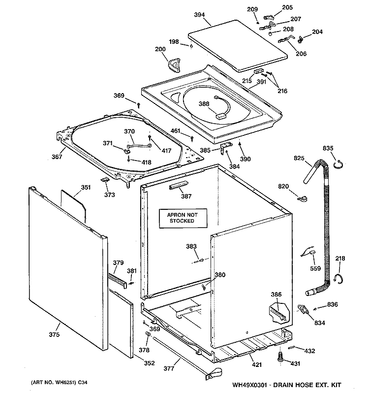CABINET, COVER & FRONT PANEL Diagram and Parts List for WCRE6270D0CC  General Electric Washer