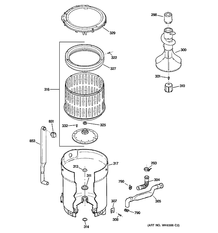 TUB, BASKET & AGITATOR Diagram and Parts List for WCRE6270D0CC  General Electric Washer