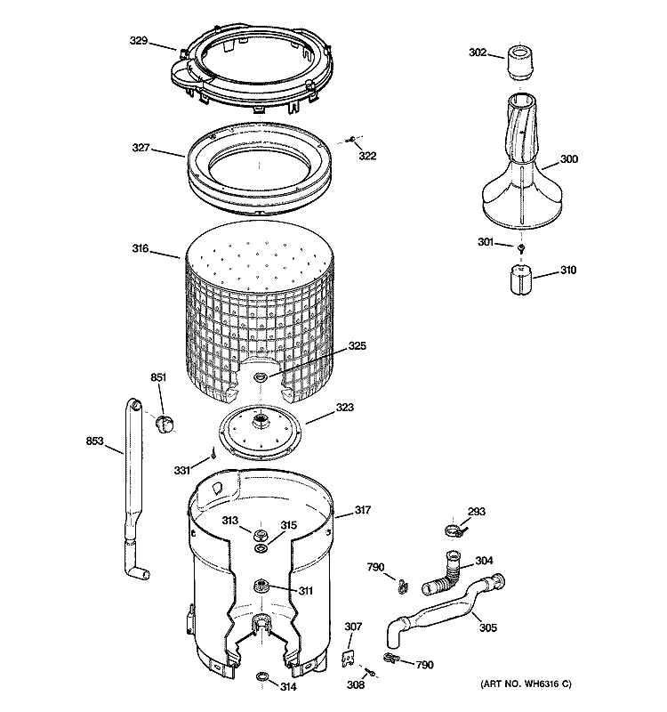 TUB, BASKET & AGITATOR Diagram and Parts List for WCSR2090D0CC  General Electric Washer