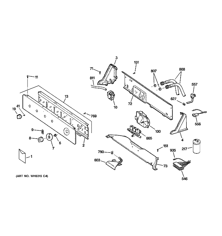 CONTROLS & BACKSPLASH Diagram and Parts List for WVSR1060D0WW  General Electric Washer