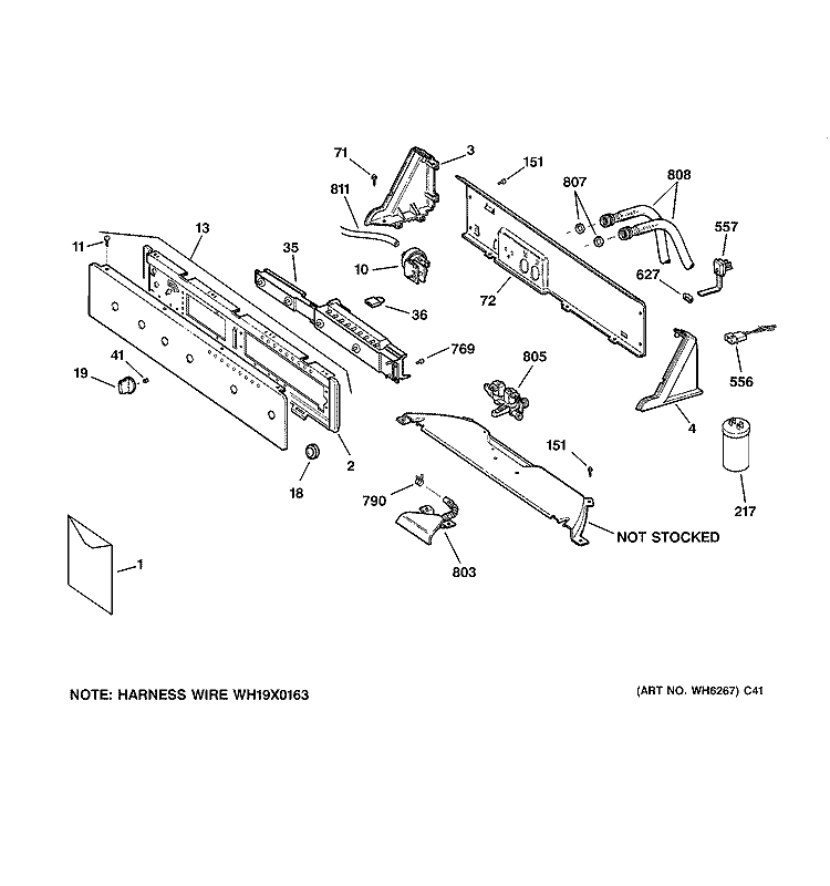CONTROLS & BACKSPLASH Diagram and Parts List for WWRE5240D0WW  General Electric Washer