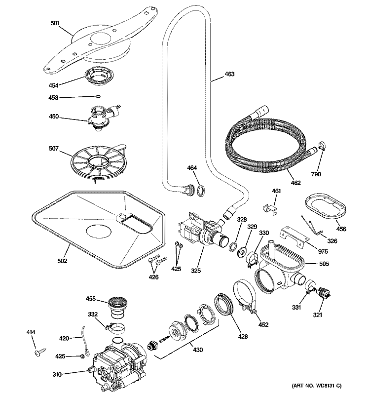 MOTOR - PUMP MECHANISM Diagram and Parts List for PDW8700J00CC  General Electric Dishwasher