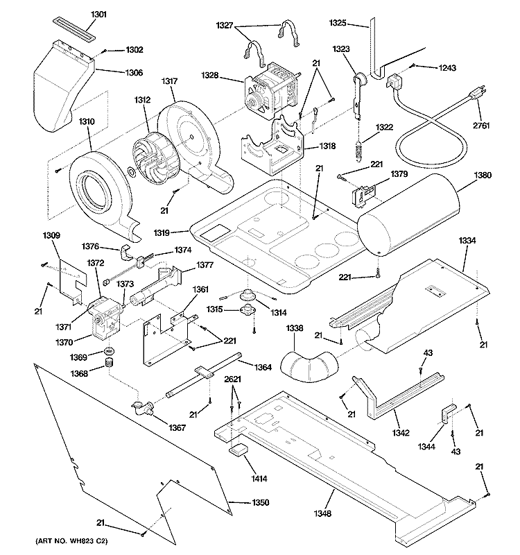 DRYER MOTOR, BLOWER & BELT Diagram and Parts List for WSM2780WEWWW  General Electric Washer Dryer Combo