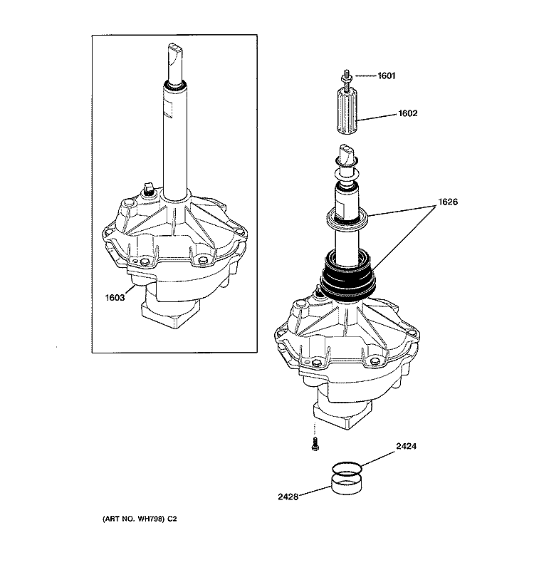 TRANSMISSION Diagram and Parts List for WSM2780WEWWW  General Electric Washer Dryer Combo