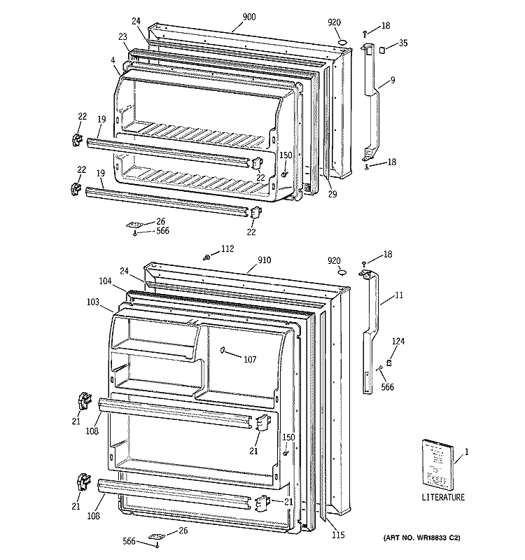 DOORS Diagram and Parts List for GTS18ABMELWW  General Electric Refrigerator