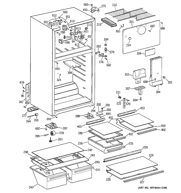 CABINET Diagram and Parts List for GTS18HBMERWW  General Electric Refrigerator