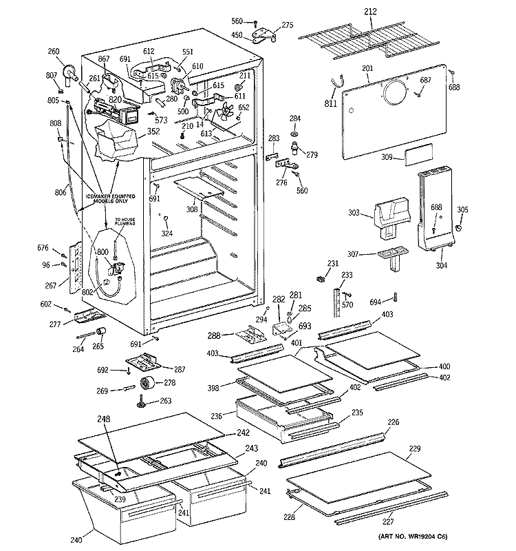 CABINET Diagram and Parts List for GTS18HCMERWW  General Electric Refrigerator