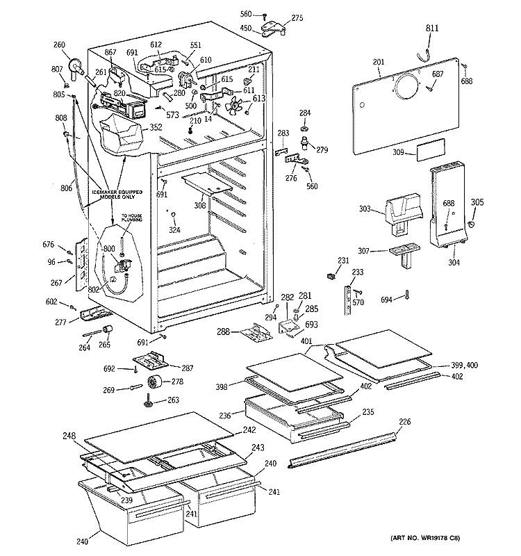 CABINET Diagram and Parts List for GTS18XCMERCC  General Electric Refrigerator