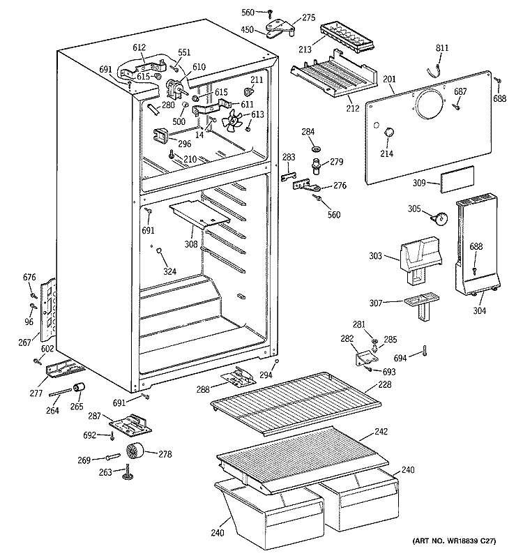 CABINET Diagram and Parts List for GTT18BBMERCC  General Electric Refrigerator