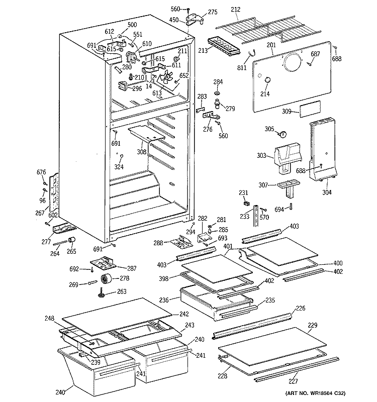 CABINET Diagram and Parts List for GTT18HBMERCC  General Electric Refrigerator