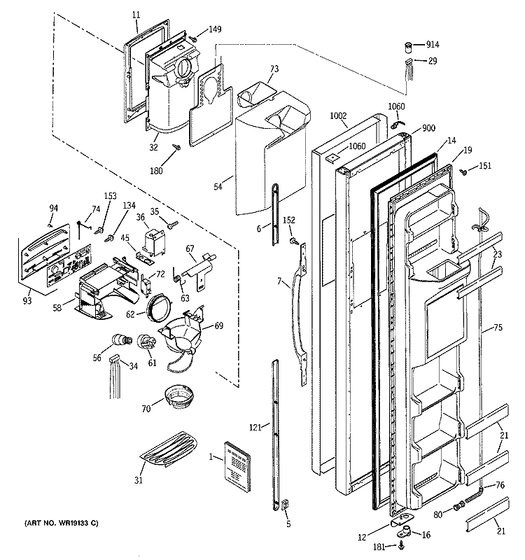 FREEZER DOOR Diagram and Parts List for GSZ25SGMABS  General Electric Refrigerator